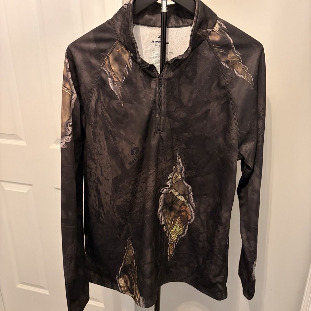 Mossy Oak Pullover Men Shirt MED Black Camo 1/4 Zip L/S Hunting Break Up Eclipse
